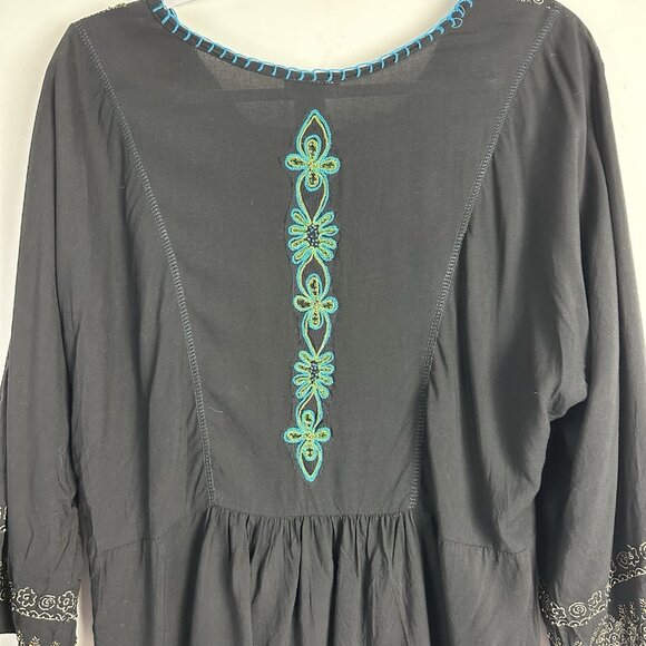 Krista‎ Lee Womens Top Large Black Embroidered Popover Tunic Boho Festival - Picture 8 of 10
